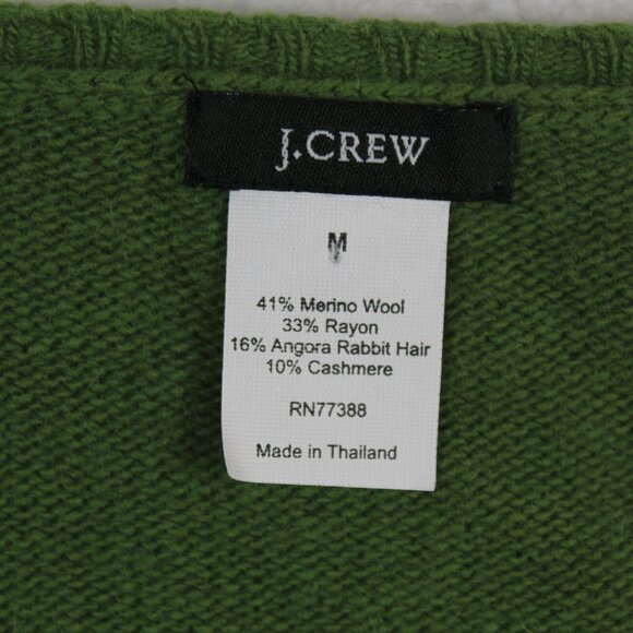 Vintage J. Crew Sweater Angora Cashmere Wool Womens Medium Cardigan Green Gold - Picture 4 of 4